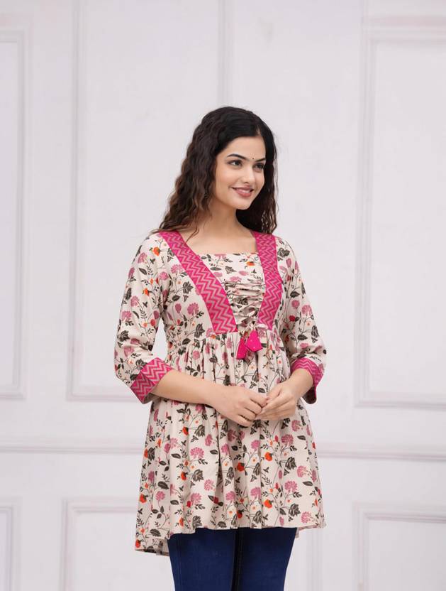 INDIANIC Women Floral Print A-line Kurta