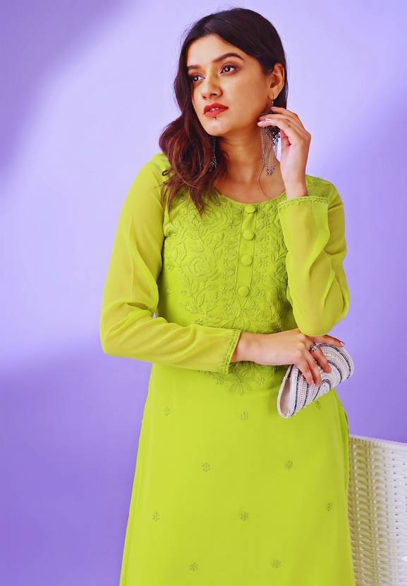 HESVI Embroidered Georgette Straight Kurta for Women