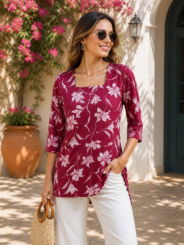 KAYRAAH Printed Cotton Rayon Straight Kurta for Women