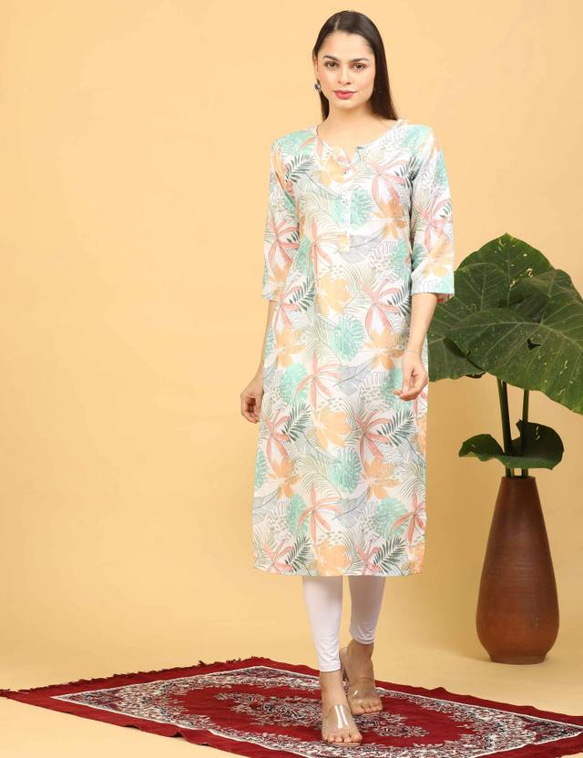 Minelli Printed Linen Straight Kurta for Women