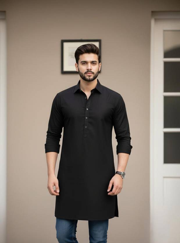Sylora Solid Pure Cotton Straight Kurta for Men