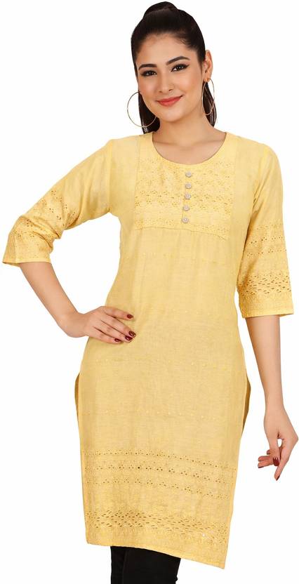 LEEZA Embroidered Pure Cotton Straight Kurta for Women
