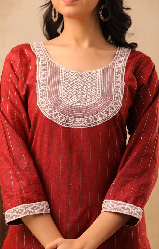 AuzaSho Collection Printed Khadi Cotton Straight Kurta for Women