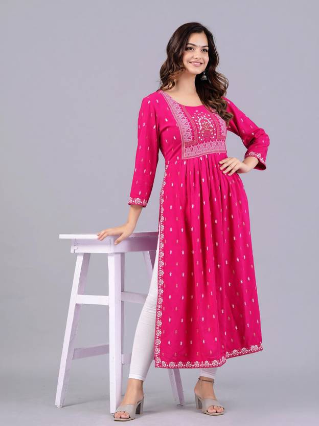 Saabhi Printed Viscose Rayon Flared Kurta for Women