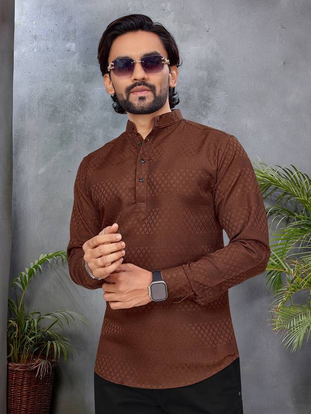 LEIPZIG FASHION Self Design Pure Cotton Straight Kurta for Men