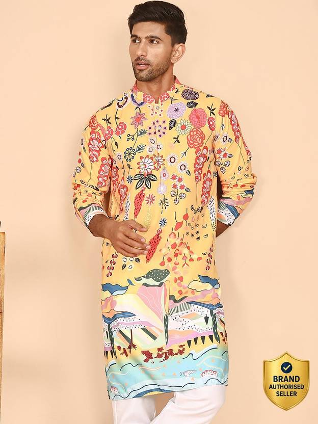 Jompers Printed Cotton Blend Straight Kurta for Men