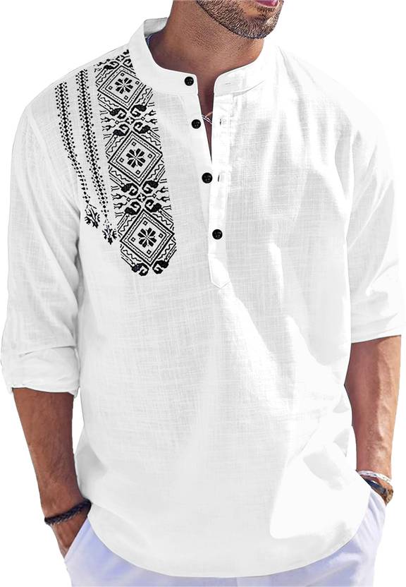 Kavyangle Creation Printed Cotton Blend Straight Kurta for Men