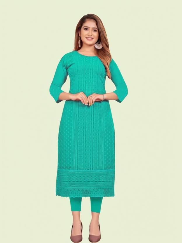 KAYRAAH Embroidered Georgette Straight Kurta for Women