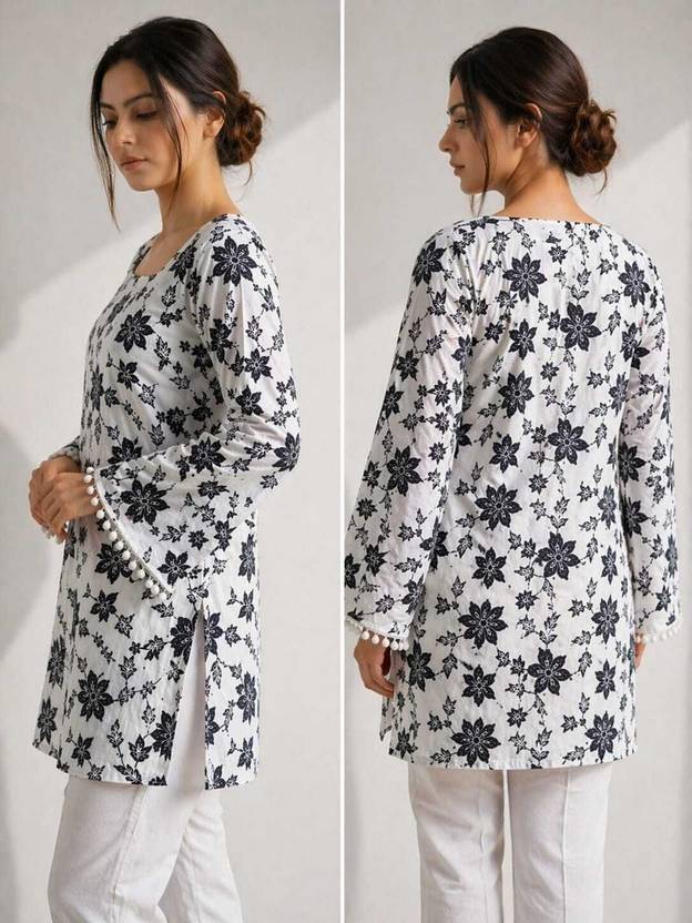 Cottonhube Printed Pure Cotton Straight Kurta for Women