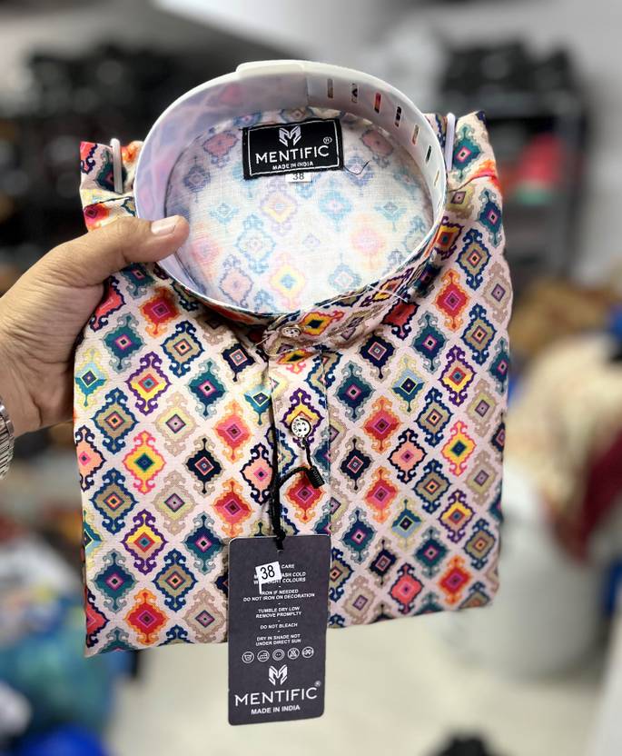 MENTIFIC Men Printed Cotton Blend Straight Kurta (Multicolor)