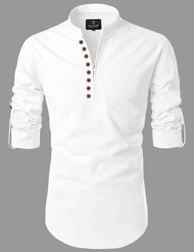 Men Solid Cotton Blend Straight Kurta  (White)