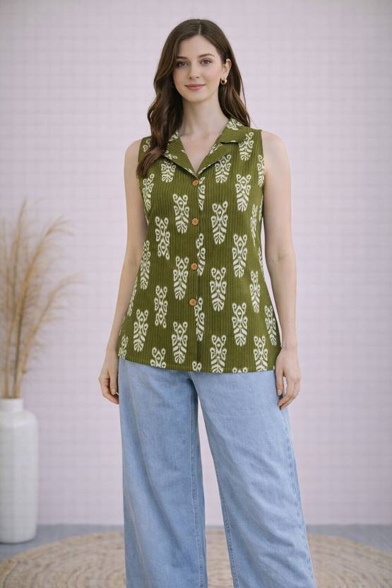 ETHNIFLAIR Printed Pure Cotton Straight Kurta for Women