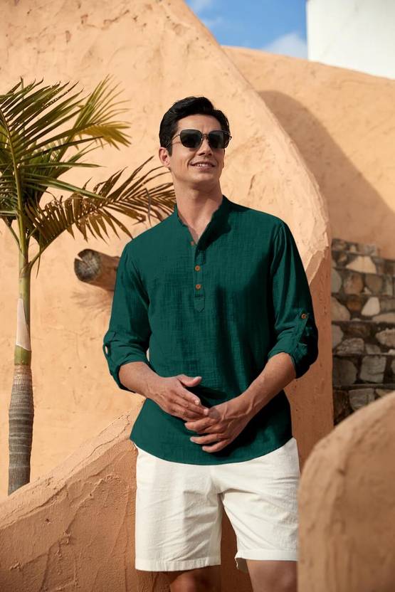 ZOMBOM Self Design Cotton Blend Straight Kurta for Men