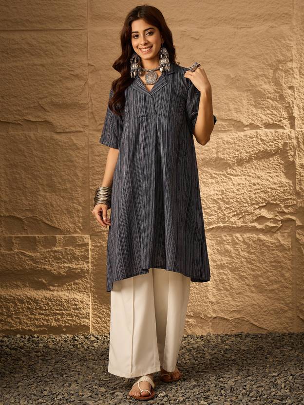 InWeave Women Striped A-line Kurta