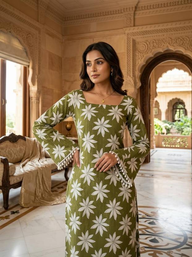 ADAN Printed Cotton Blend Straight Kurta for Women
