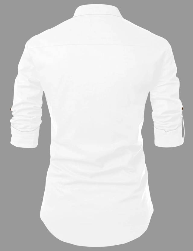 Men Solid Cotton Blend Straight Kurta  (White)