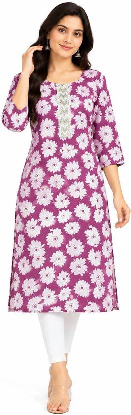 NAVYANKAA Floral Print, Printed, Embellished Polyester A-line Kurta for Women