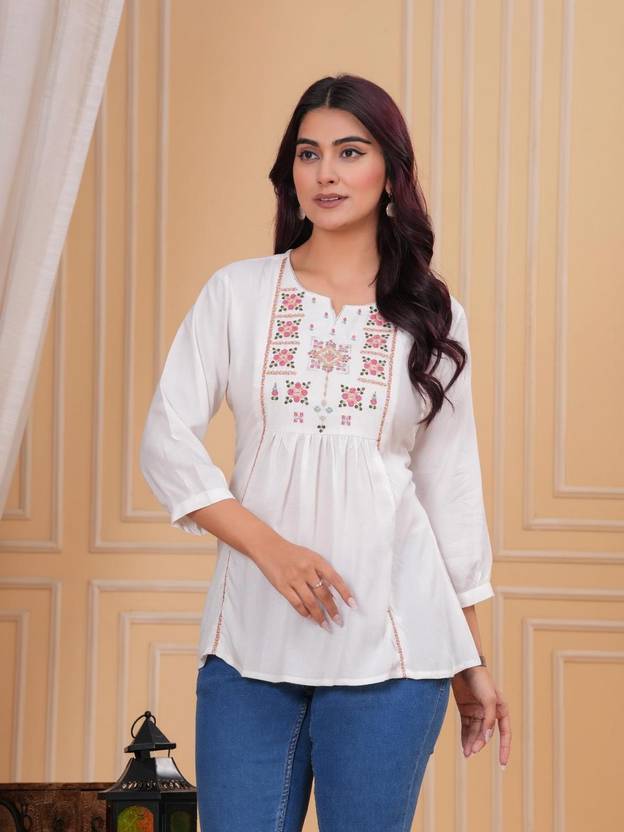 BABLIFASHION Embroidered Viscose Rayon Flared Kurta for Women
