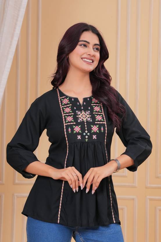 BABLIFASHION Embroidered Viscose Rayon Flared Kurta for Women