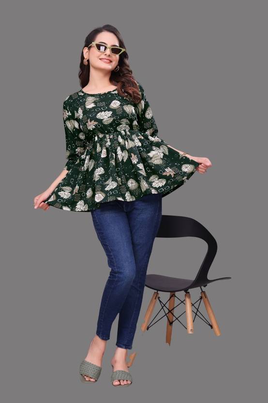 BLACKBIRD Floral Print Crepe Flared Kurta for Women