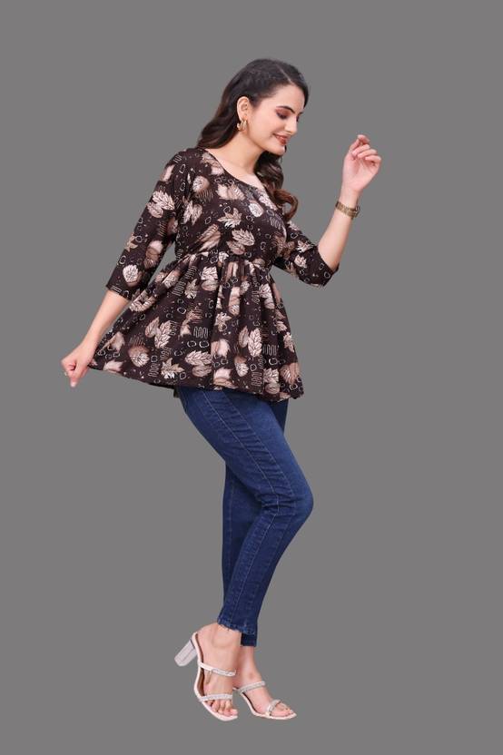 BLACKBIRD Floral Print Crepe Flared Kurta for Women