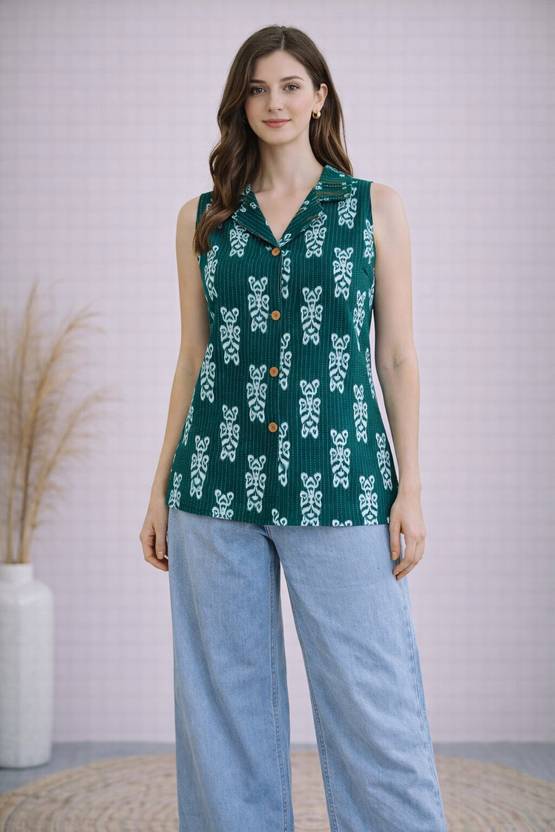 ETHNIFLAIR Printed Pure Cotton Straight Kurta for Women