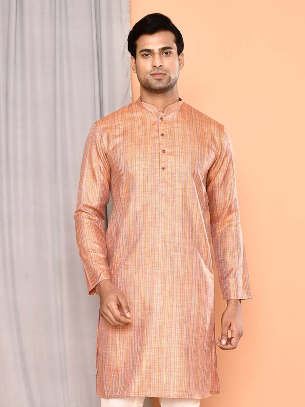 Maahi Fabs Men Printed Pure Cotton Straight Kurta (Pink)