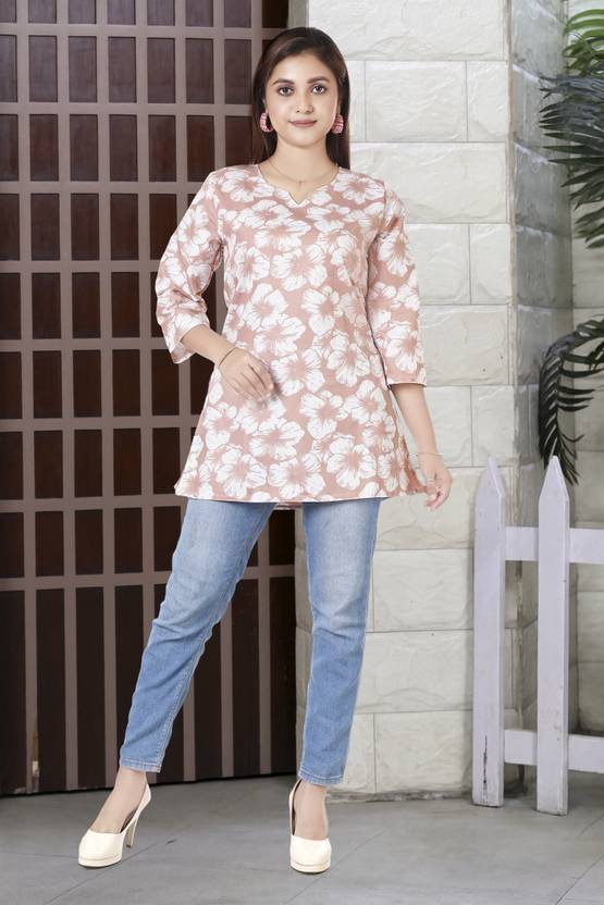FUSION OF FASHION Floral Print Cotton Blend A-line Kurta for Women