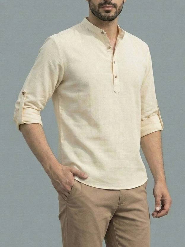 LENIA Self Design Cotton Blend Straight Kurta for Men