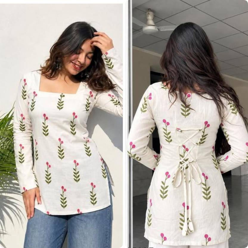 ADAN Floral Print, Printed Cotton Blend Anarkali Kurta for Women