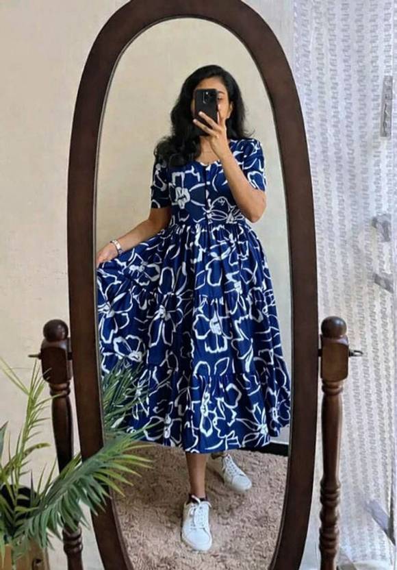 Sangria Women Fit and Flare Blue Midi/Calf Length Dress