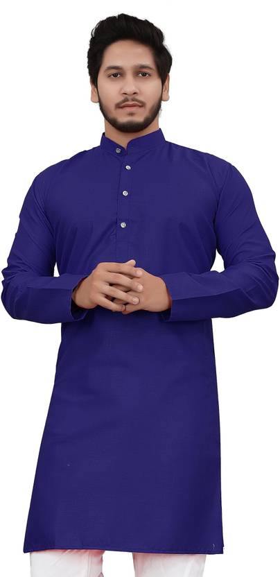 ALMORA Solid Cotton Blend Straight Kurta for Men