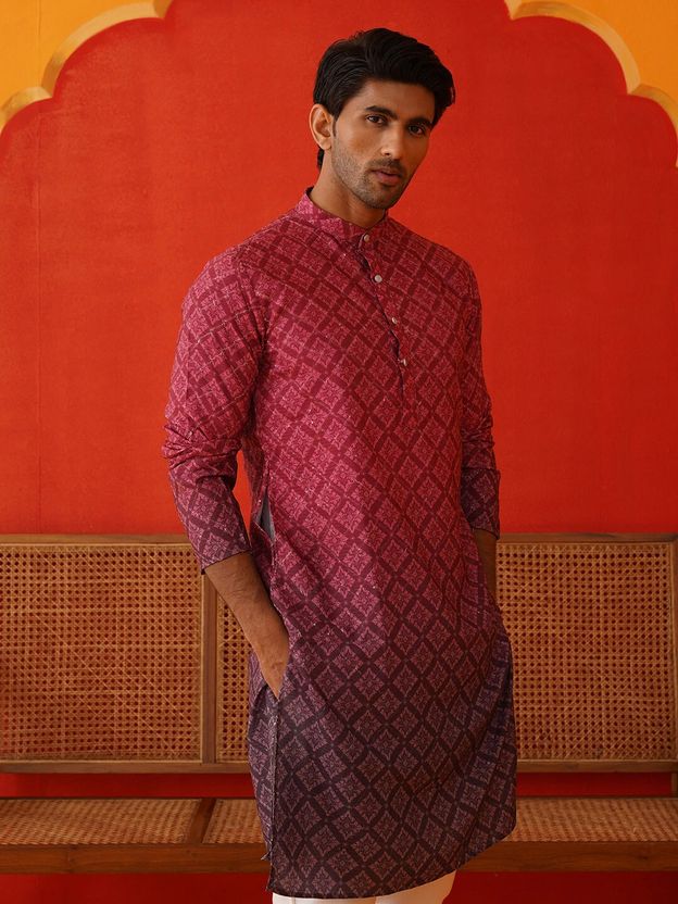 Jompers Men Purple Straight Kurta - Image 1