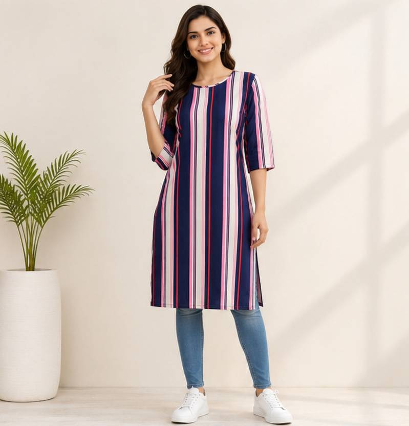 Aadvika Kurties Solid Cotton Blend Straight Kurta for Women