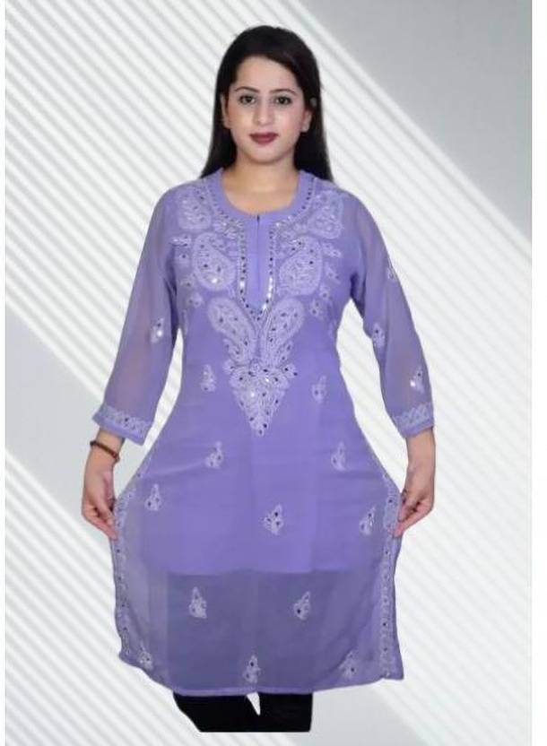 Sheeraz enterprise Embroidered Georgette Straight Kurta for Women