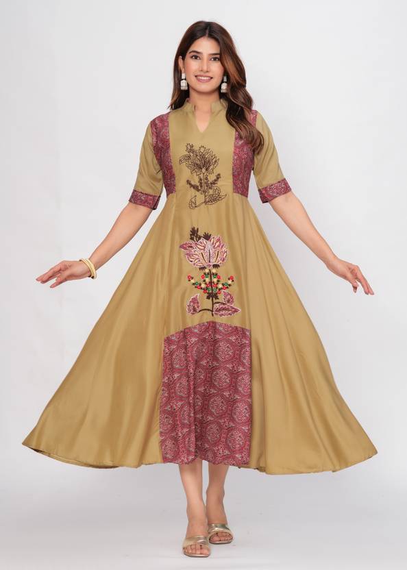 AD4U Printed Linen Gown Kurta for Women
