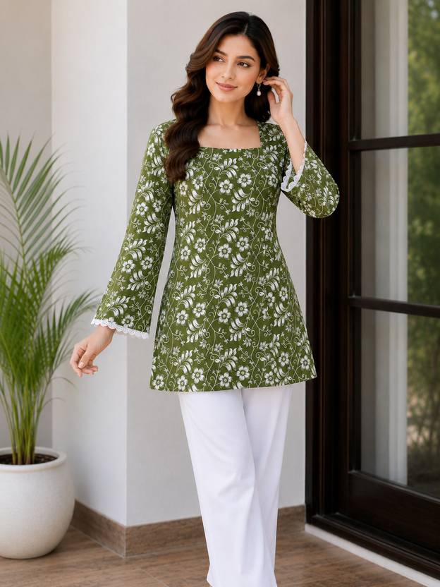 LABELBYSHAH Floral Print Cotton Blend A-line Kurta for Women