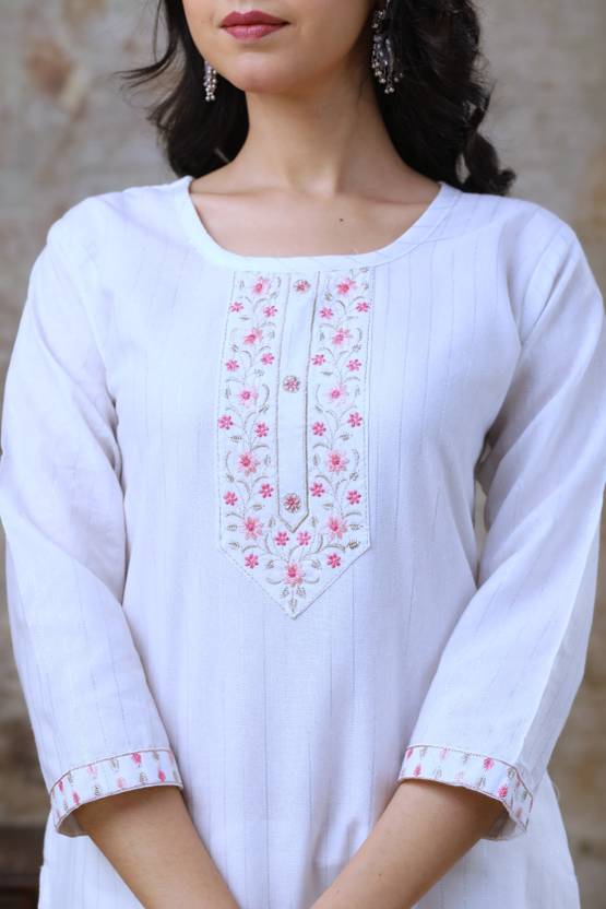 AuzaSho Collection Printed Khadi Cotton Straight Kurta for Women