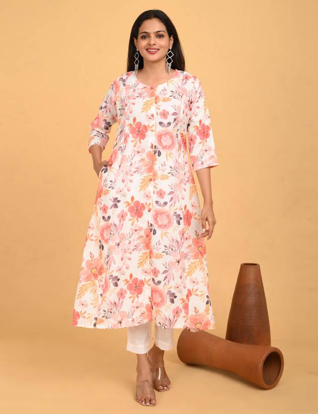 Minelli Printed Linen Straight Kurta for Women