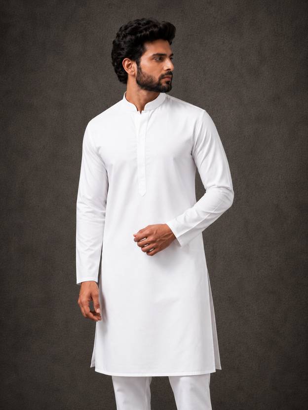 ADHIRAJAN Solid Cotton Blend Straight Kurta for Men