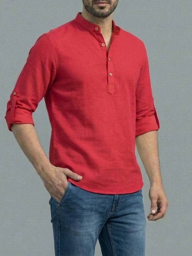 LENIA Self Design Cotton Blend Straight Kurta for Men