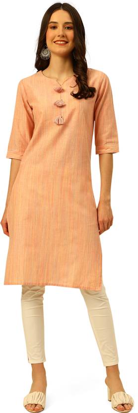 ANUSHIL Women Self Design, Striped, Woven Design Straight Kurta