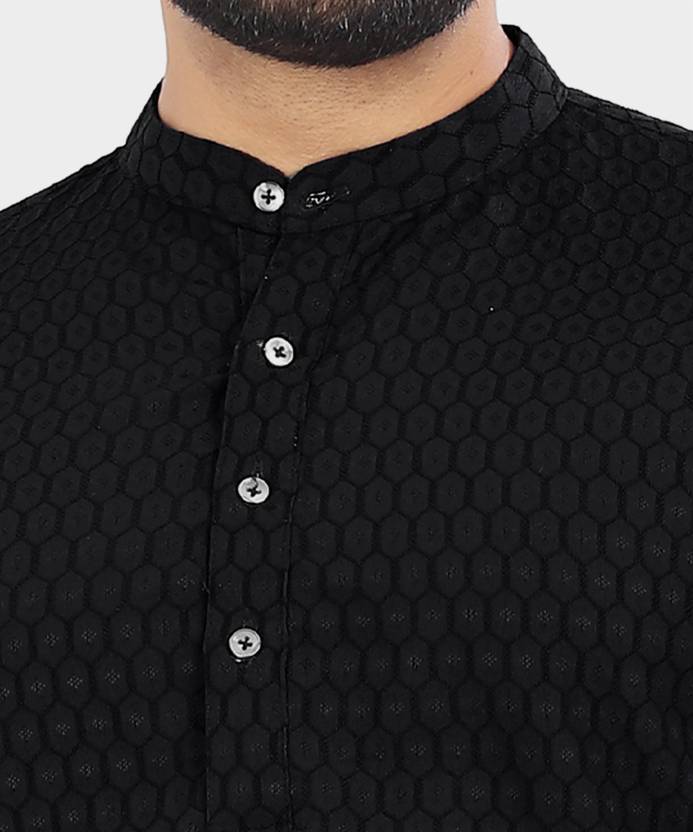 VeBNoR Men Solid Jacquard Straight Kurta (Black)