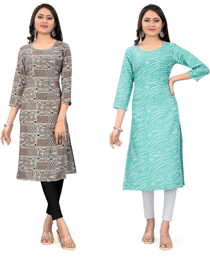 [Sizes L, XL, XXL] Pyaritrends Pack of 2 Women Printed Polyester Straight Kurta  (Multicolor)