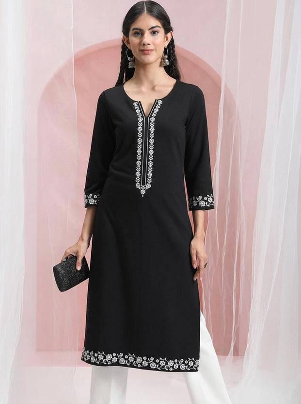 Emica Embroidered Viscose Rayon Straight Kurta for Women