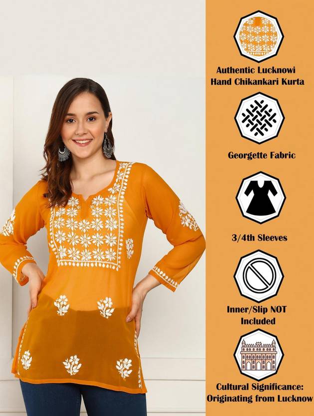 VAHSON Chikan Embroidery, Embroidered Georgette A-line Kurta for Women