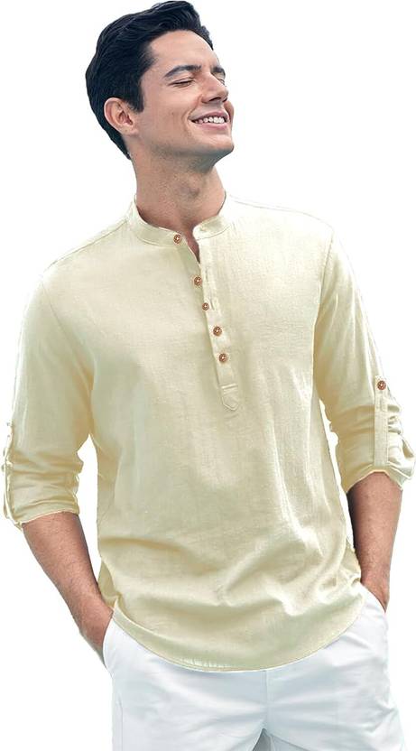 LENIA Solid Cotton Blend A-line Kurta for Men