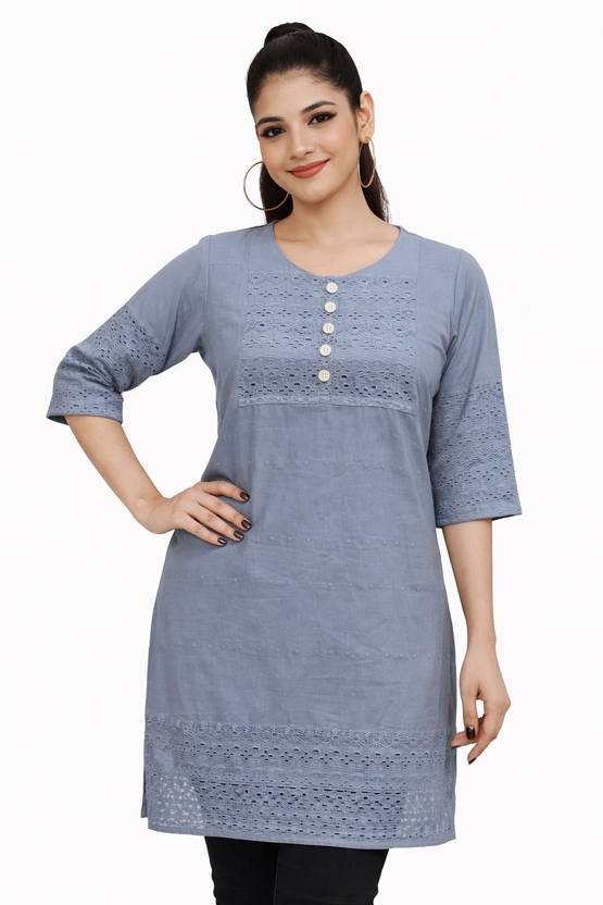 LEEZA Embroidered Pure Cotton Straight Kurta for Women