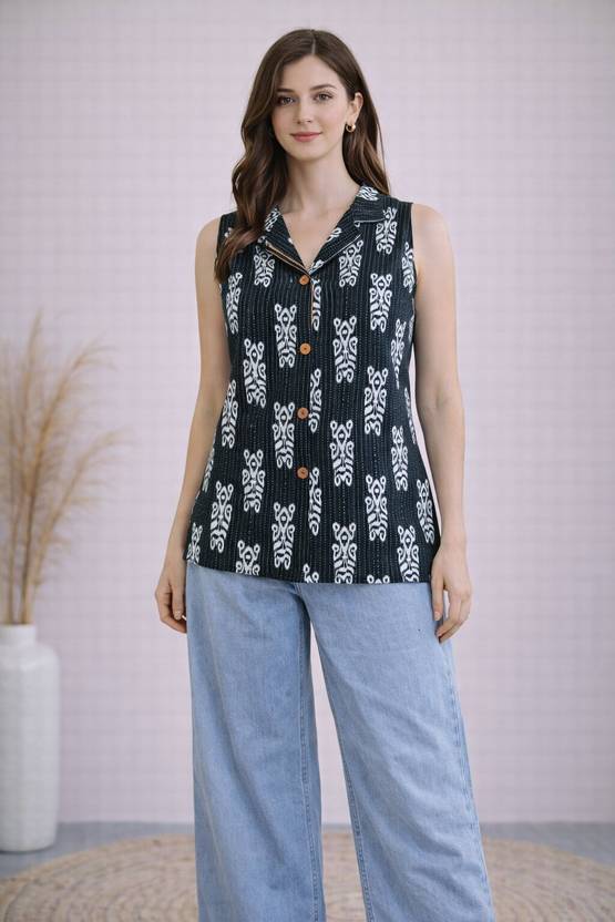 ETHNIFLAIR Printed Pure Cotton Straight Kurta for Women