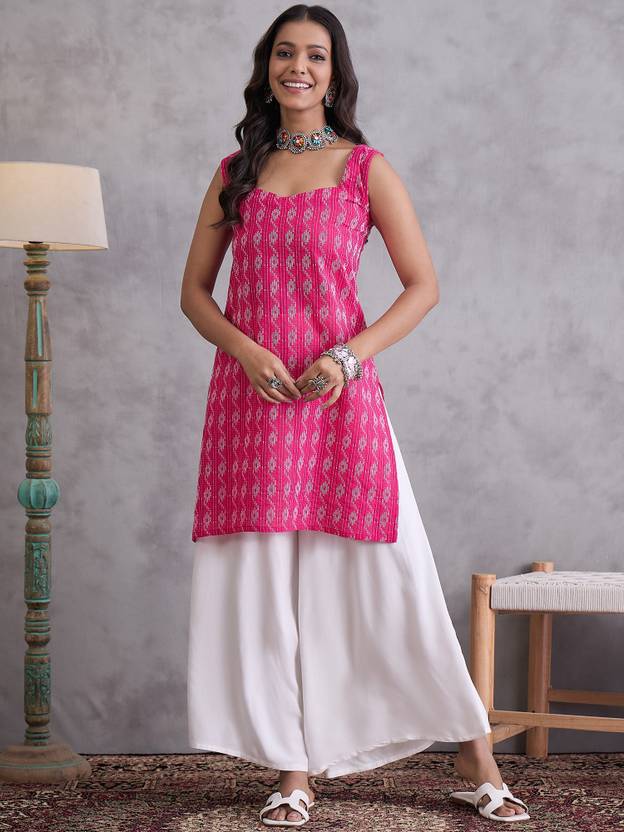 InWeave Striped Pure Cotton Straight Kurta for Women